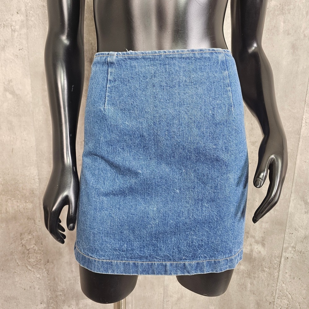 Vintage Y2K Stuffed Jeans Denim Mini Skirt Side Zip Blue Jean Micro‎ Skirt Small